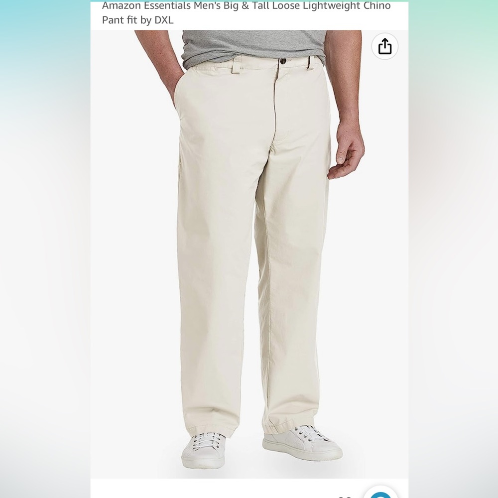 Amazon Essentials Mens Big and Tall loose fit chino pant size 58WX30L, NWT